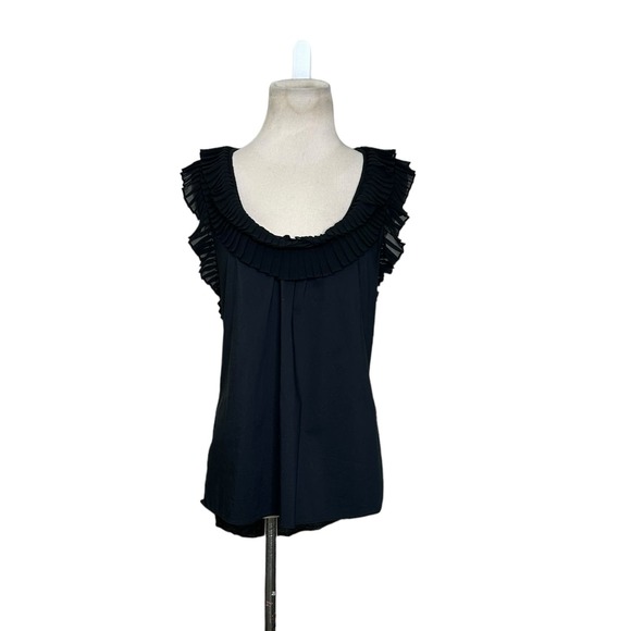 BCBGMaxAzria black ruffled short sleeves blouse size M - Picture 8 of 10
